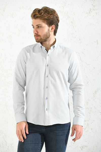 Fitmens Slim Fit Long Sleeve Oxford Easy-Iron Men's Shirt with Gift Box - Gray