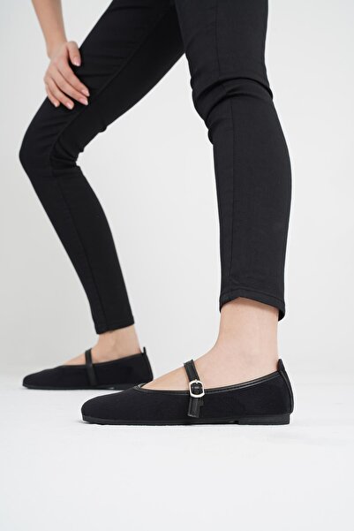 Beyond Women's Black Suede Daily Buckle Low Heeled Comfortable Ballerinas Byndmrj01