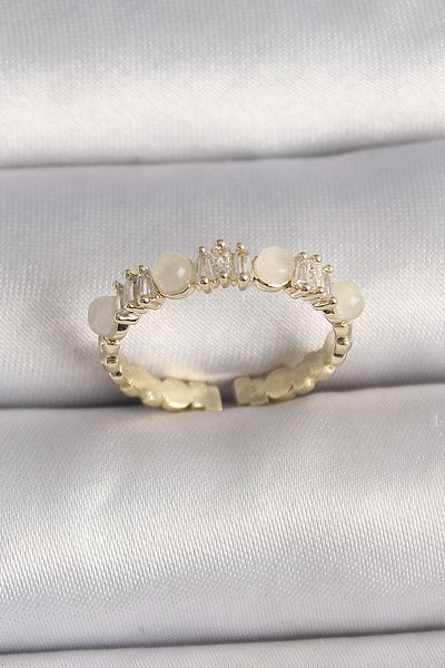 Skygo Zircon Stone Brass Gold Color White Enamel Adjustable Ring