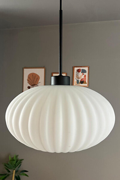 Bamyum Elegant Cam Beyaz Avize Siyah İnce Başlık Sarkıt Lamba Restoran Salon ...