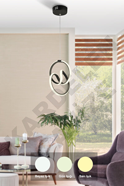 Genel Markalar 3 Renk Işıklı İmza Siyah Modern Ledli  Avize