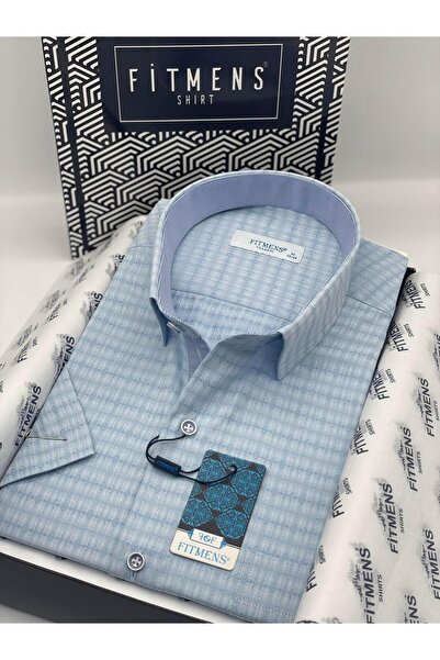 Fitmens Klasik Kısa Kol Desenli Hediye Kutulu Erkek Gömlek FS-003620 - Mavi