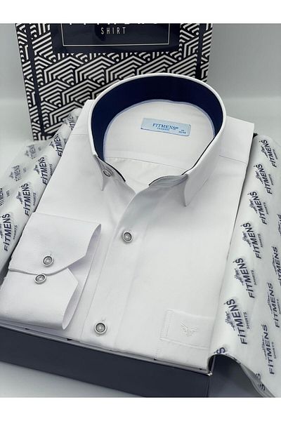 Fitmens Classic Long Sleeve Gabardine Solid Gift Boxed Men's Shirt Fs- 002155   - White