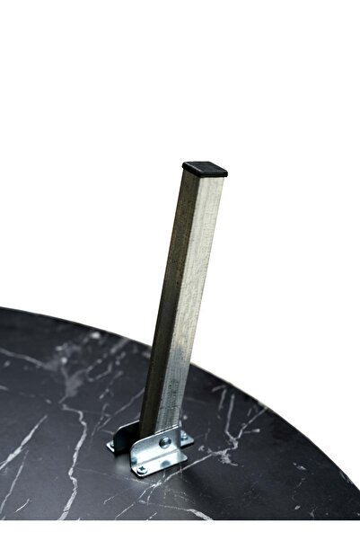 Zevahir Mobilya Dekorasyon Siyah Mermer Desenli Metal Katlanır Ayaklı Kamp Bahçe Ev Ve Oyun Için Yuvarlak Yer Sofrası