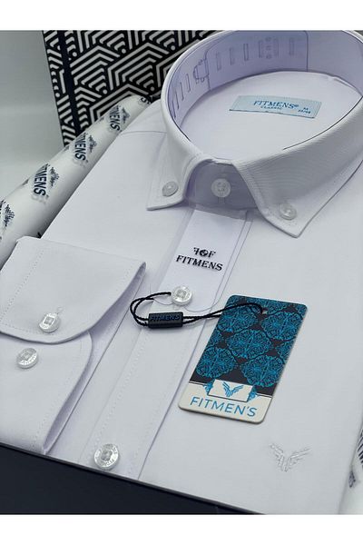 Fitmens Classic Long Sleeve Lapel Buttoned Soft Satin Gift Boxed Men's Shirt Fs- 003572   - White