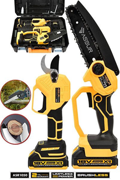 ASSUR Profesyonel 2'li Set 18v Çift Akülü Budama Testeresi Ve Bağ Makası Maki...
