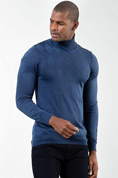 Tudors Men's Turtleneck Blue Sweater