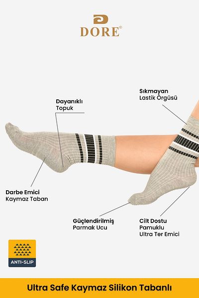 Dore 1 Pair Anti-Slip Plates Socks for Pilates and Yoga - Gray with Anti-Slip Soles