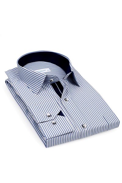 Fitmens Classic Long Sleeve Stick Striped Gift Boxed Men's Shirt Fs- 001365   - White Blue
