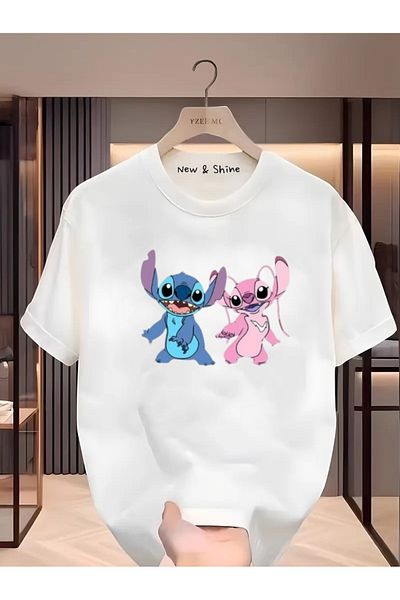 New Shine ANGEL AND STITCH PRINTED Oversize tričko s potiskem