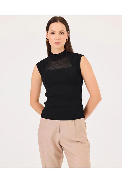 SEÇİL Bluză din tricot cu guler vertical cu detalii transparente