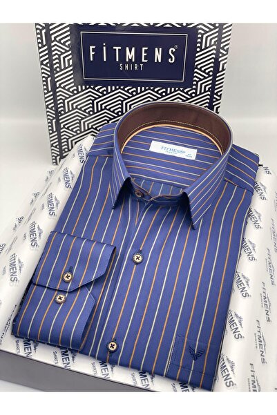 Fitmens قميص رجالي كلاسيكي بأكمام طويلة وخطوط فاخرة في علبة هدايا FS-003272 -...