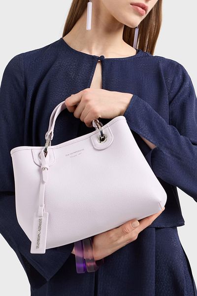 Emporio Armani Women's Magnetic Buckle Silk Print Logo Removable Shoulder Strap External Zipper Interior Section Pink