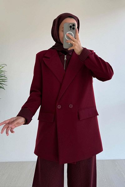 Ka Hijab Μπουφάν Blazer με διπλό κουμπί - Claret Red