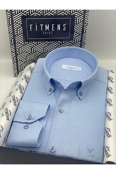 Fitmens Classic Long Sleeve Cotton Easy to Iron Men's Shirt with Gift Box Fs- 003897   - Blue