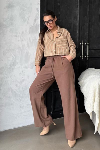 Madmext Braune Stoffhose mit weitem Bein und Kordelzug MG1950