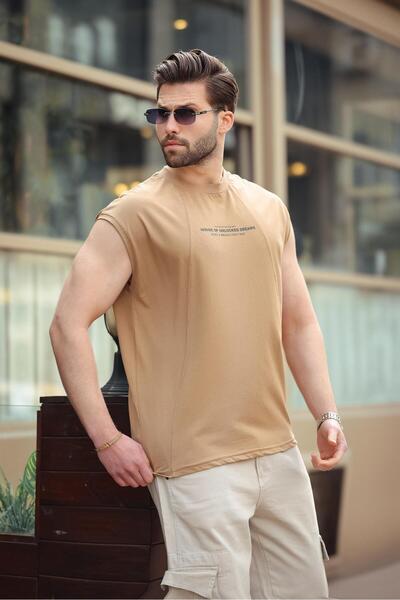 Madmext Ανδρικό μπλουζάκι με στάμπα Cappuccino Crew Neck E7123