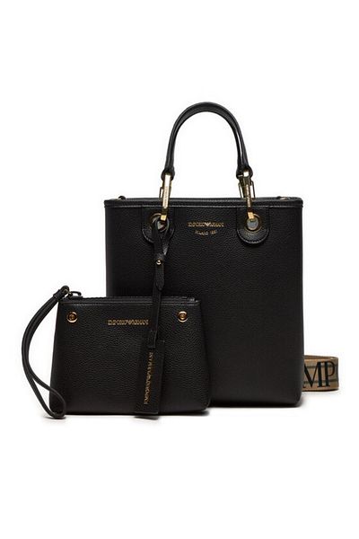 Emporio Armani حقيبة كتف نسائية سوداء قابلة للتعديل من الجلد تحمل شعار العلامة التجارية EW 000362   AF12103-MC032