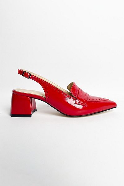 RABU Red Women's Genuine Patent Leather Open Back 5 cm Thick Heeled Daily Stylish Shoes
