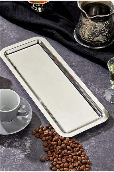 ŞAKİLATA CONCEPT Luxury Rectangular Baton Series Chrome Trays, 33X13Cm Avant-Garde Design