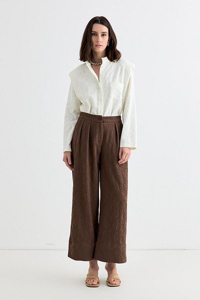 KADRİYE BAŞTÜRK Textured Culotte Pants and Coffee Set