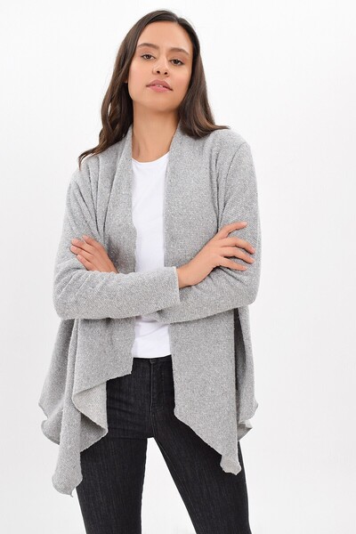 Cotton Mood 9434343 Macaron Shawl Collar Cardigan Gray