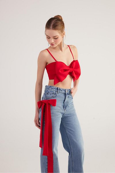 HOLLY LOLLY Ribbon Look Crop Jazmin Blouse Red