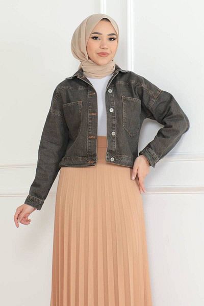 JANSO GROUP -Women's Tint Coffee Color Short Denim Jacket