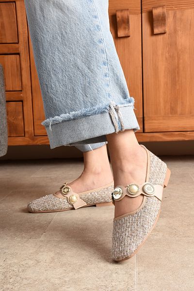 topukludünyası Pantofi de balerină de damă din țesătură din tweed colorați