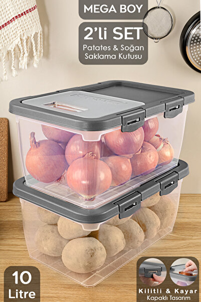 Meleni Home 2 Adet Patates Soğan Kutusu - Kayar Kapaklı Sebzelik Patates Soğa...