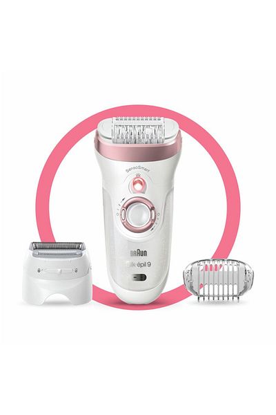 Braun Silkآ·أ©pil 9 Rose Gold with 3 extras including shaver head and trimmer cap SES 9-720 - White