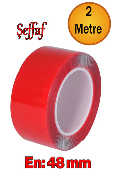 NUBLADO Çift Taraflı Silikon Bant Montaj Bandı Şeffaf 48 mm x 2 Metre Güçlü Ç...