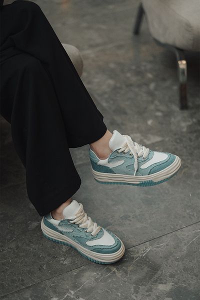Marjin Damen-Sneaker mit hoher Sohle, Leinenstoff, Sportschuhe zum Schnüren, Corken Blue Denim