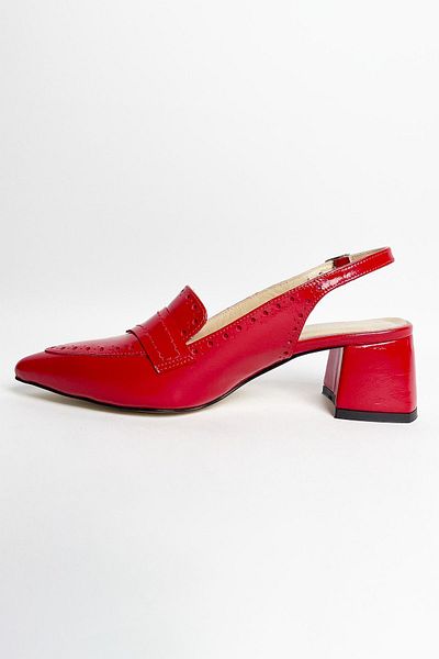 RABU Red Women's Genuine Patent Leather Open Back 5 cm Thick Heeled Daily Stylish Shoes