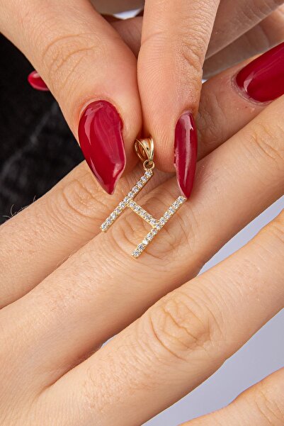 Fiyonk Kuyumculuk 14 Ayar Altın Taşlı H Harf Kolye Ucu