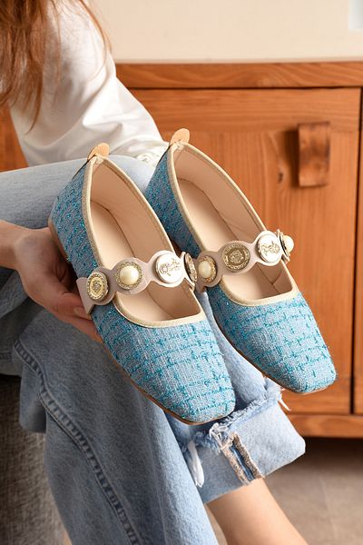 topukludünyası Pantofi de balerină de damă din țesătură din tweed colorați