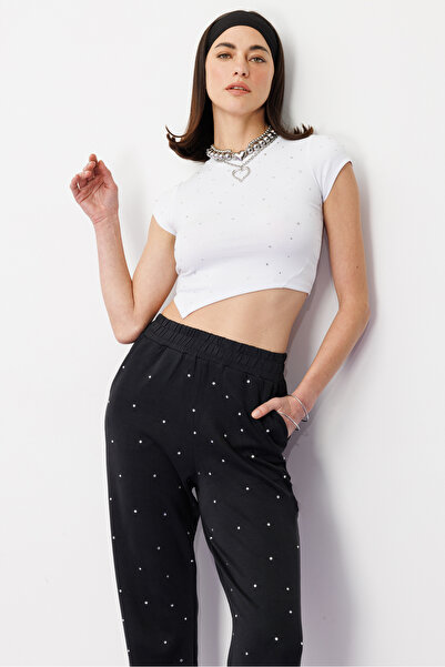 No Matter What Stone Embroidered Cotton Jogger Pants