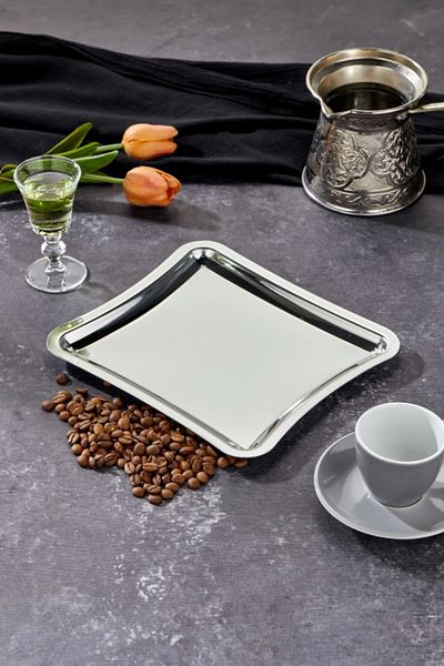 ŞAKİLATA CONCEPT Luxury Chrome Square Presentation Tray 22cm Single Piece Avant-Garde Design