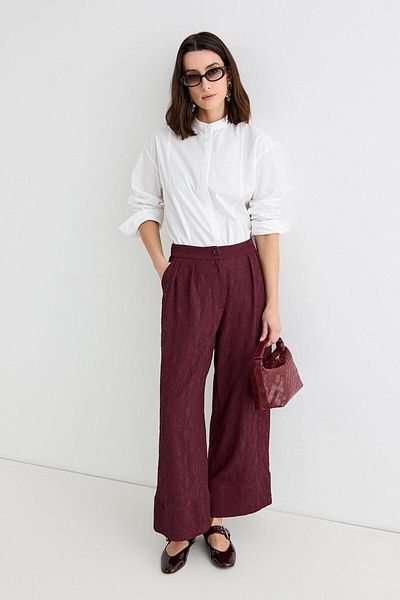 KADRİYE BAŞTÜRK Textured Culotte, Pants and Burgundy