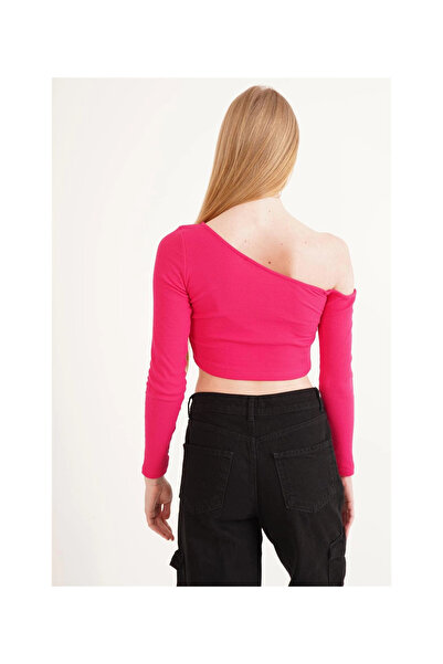 Cotton Mood 23254281 Camisole One-Shoulder Low-Cut Long-Sleeve Blouse Fusya