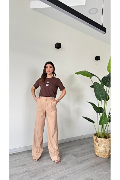 modadagiyim Ψηλόμεσο Palazzo Premium Υφασμάτινο Παντελόνι με Τσέπες Karol