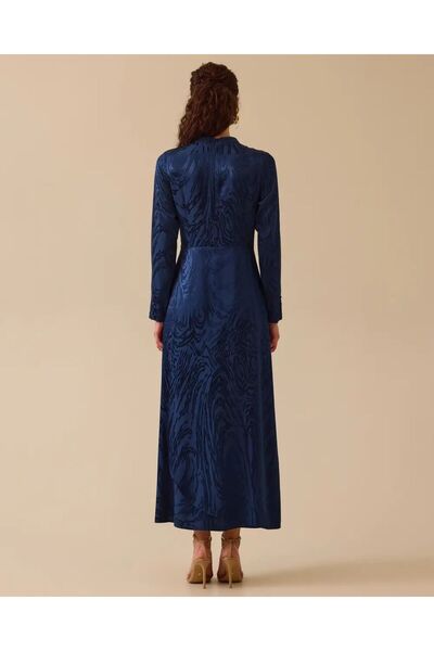 SEÇİL parlak dokulu desenli maksi elbise-Lacivert - 40