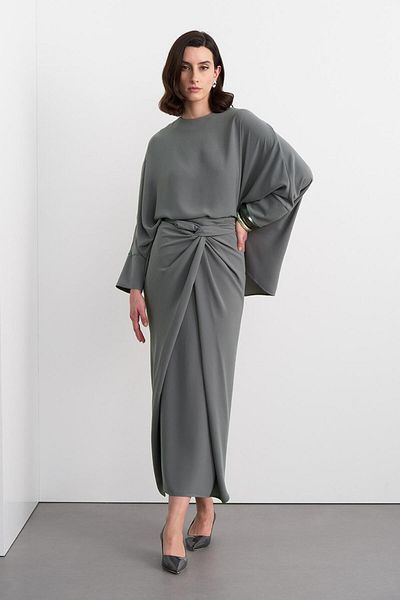 KADRİYE BAŞTÜRK Gray Doha Tunic and Wrap Effect Set