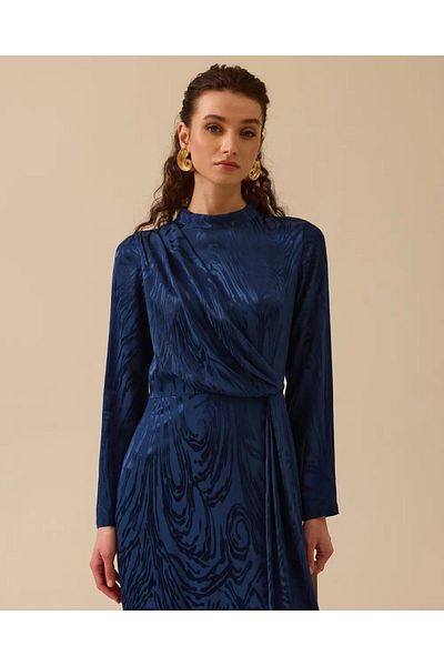 SEÇİL μάξι φόρεμα με μοτίβο με γυαλιστερή υφή-Navy Blue - 40