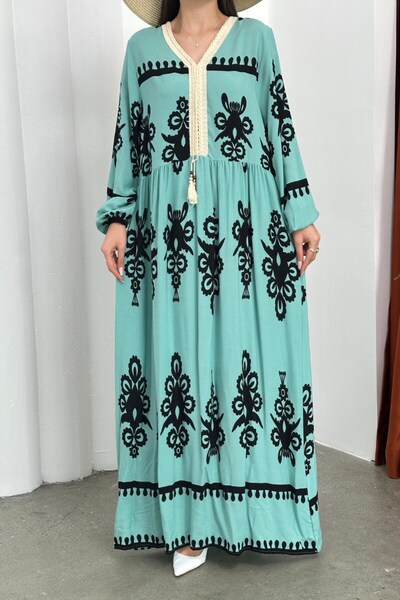 msm fashion Women's Dress Long Summer Print V Neck Hijab Dress