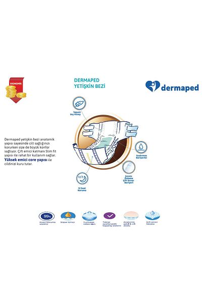 Dermaped X-Large 120 Pieces Patient Diapers with Waistband (4X30) 120-170 cm
