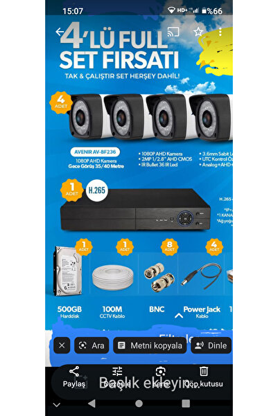 AVENİR 4 lü kamera seti