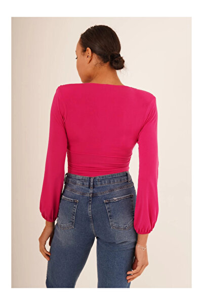 Cotton Mood 23254223 Sandy Double Breasted Collar Gathered Padded Long Sleeve Blouse FUSYA