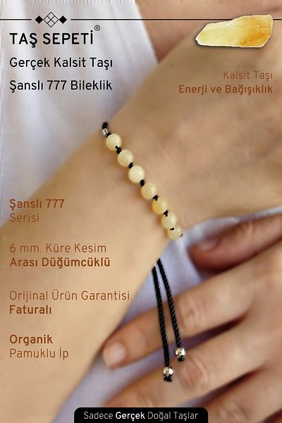 TAŞ SEPETİ 777 سلسلة لاكي للجنسين سوار من الحجر الطبيعي من الكالسيت الحقيقي