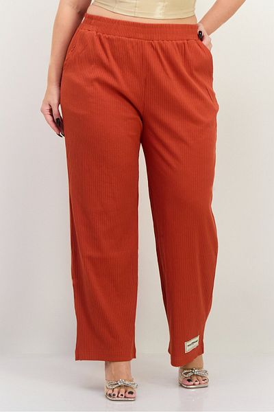 The Giving Movement Women Regular Fit Embroidered Wide Leg Pants, Rust